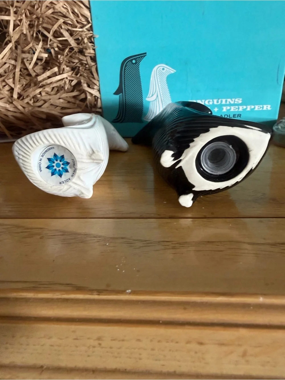 Jonathan Adler Turquoise Penguin Salt & Pepper Box with Black and White